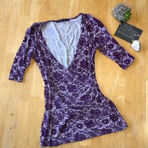 Long tall sally Purple faux cotton floral flower Wrap Top